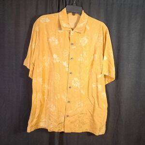 Tommy Bahama Mens Orange 100% Silk Floral Hibiscus Short Sleeve Camp Shirt Large